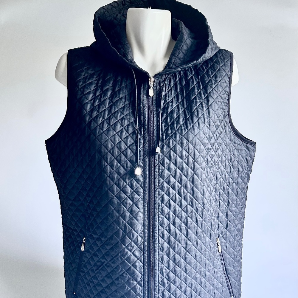 New Tall Girl Black Nylon Quilted Hooded Vest size XL